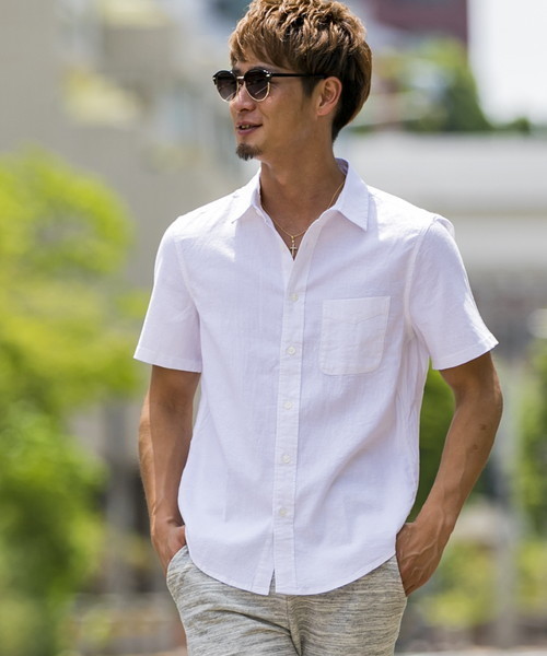 ADMIX/ATELIER SAB MEN(アドミックスアトリエサブメン)の「ストレッチ麻/半袖レギュラ-シャツ(シャツ/ブラウス・メンズ・ホワイト/ブラック/ダークグリーン/ネイビー/ターコイズブルー/ミント/ロイヤルブルー/ライトイエロー/ライトピンク/ワインレッド/オレンジ/ブルー/サックスブルー/ピンク系その他・LL/M/L/48/50)」の2枚目の写真