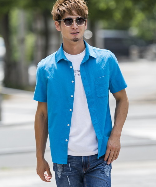 ADMIX/ATELIER SAB MEN(アドミックスアトリエサブメン)の「ストレッチ麻/半袖レギュラ-シャツ(シャツ/ブラウス・メンズ・ホワイト/ブラック/ダークグリーン/ネイビー/ターコイズブルー/ミント/ロイヤルブルー/ライトイエロー/ライトピンク/ワインレッド/オレンジ/ブルー/サックスブルー/ピンク系その他・LL/M/L/48/50)」の17枚目の写真