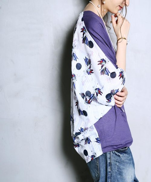 antiqua(アンティカ)の「柄ドルマントップス(Tシャツ/カットソー・レディース・バイオレット・FREE)」の2枚目の写真