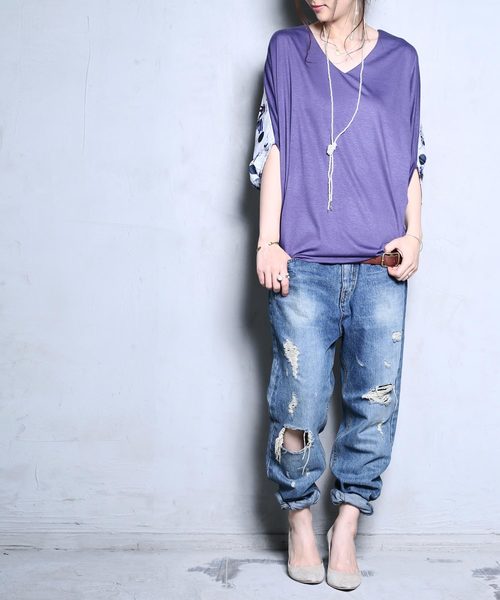 antiqua(アンティカ)の「柄ドルマントップス(Tシャツ/カットソー・レディース・バイオレット・FREE)」の3枚目の写真