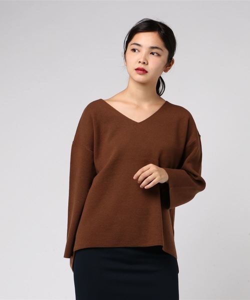 LOWRYS FARM（ローリーズファーム）の「ミラノリブＶネックプルオーバー　805086（ニット/セーター・レディース・ブラック/ベージュ/ブラウン/オフホワイト/ホワイト×ブラック・MEDIUM/LARGE）」の8枚目の写真