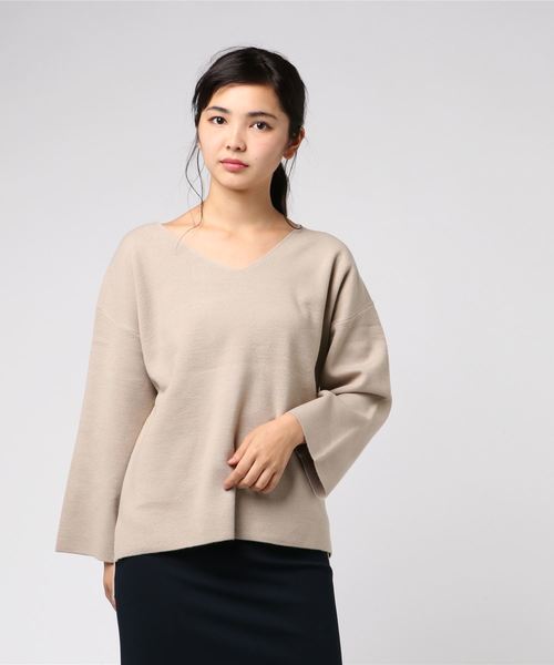 LOWRYS FARM（ローリーズファーム）の「ミラノリブＶネックプルオーバー　805086（ニット/セーター・レディース・ブラック/ベージュ/ブラウン/オフホワイト/ホワイト×ブラック・MEDIUM/LARGE）」の9枚目の写真