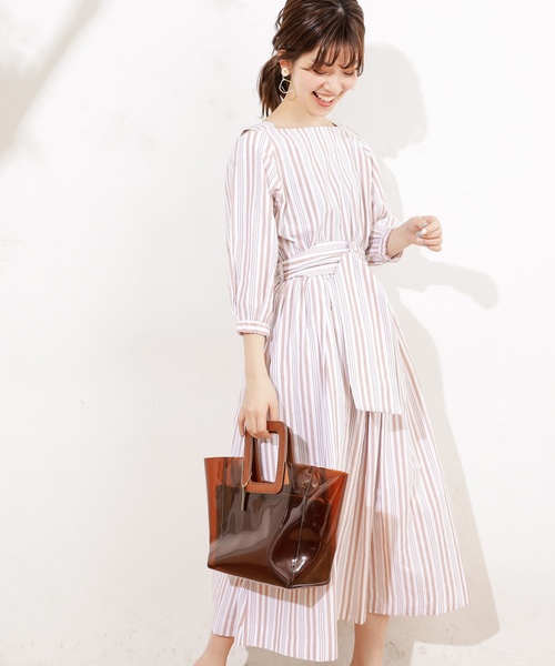 natural couture(ナチュラルクチュール)の「肌見せワンピース(ワンピース・レディース・ブラック/ベージュ/ライトベージュ/ピンク/ストライプ/その他・FREE)」の6枚目の写真