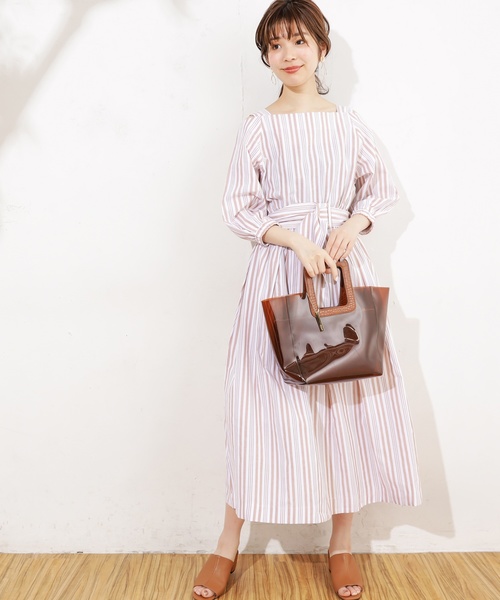 natural couture(ナチュラルクチュール)の「肌見せワンピース(ワンピース・レディース・ブラック/ベージュ/ライトベージュ/ピンク/ストライプ/その他・FREE)」の9枚目の写真