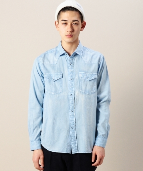 BEAUTY&YOUTH UNITED ARROWS（ビューティーアンドユースユナイテッドアローズ）の「BY ガーメントダイ ビエラ ウエスタン ワイドカラーシャツ◆（シャツ/ブラウス・メンズ・ライトブルー/ライトグレー・X-SMALL/LARGE/MEDIUM/SMALL/X-LARGE）」の6枚目の写真