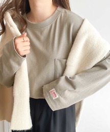 《JaVaジャバ コラボ》シンプルの極み。USAコットン100%ポケット付き裾ラウンドサイドスリットオーバーロンTee