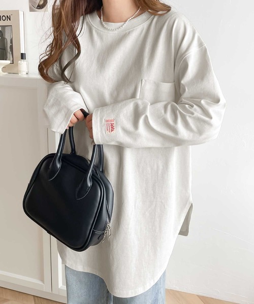 Java（ジャバ）の「《JaVaジャバ コラボ》シンプルの極み。USAコットン100%ポケット付き裾ラウンドサイドスリットオーバーロンTee（Tシャツ/カットソー・レディース・ホワイト/ブラック/ベージュ/モカ/ブラウン系その他/グリーン系その他/グレイッシュベージュ・MEDIUM/X-LARGE/SMALL/LARGE）」の20枚目の写真