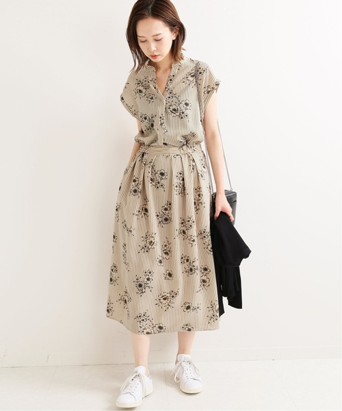セール】ストライプフラワースキッパーシャツワンピース