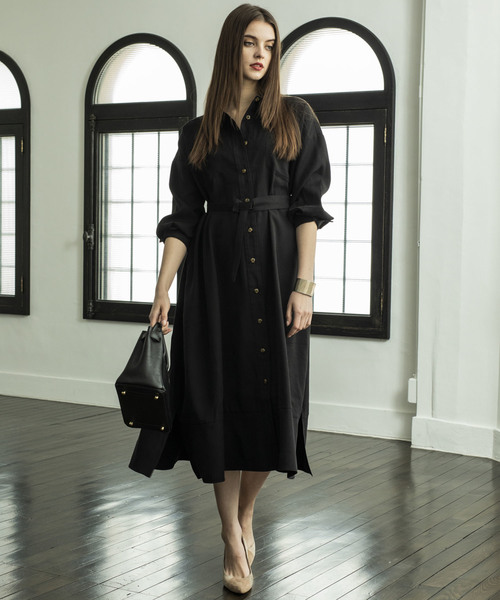 Emma Taylor（エマテイラー）の「ミリタリーロングシャツドレス（ワンピース・レディース・ブラック/オリーブ・38/36）」の2枚目の写真