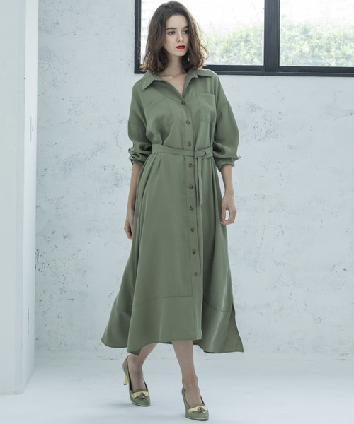 Emma Taylor（エマテイラー）の「ミリタリーロングシャツドレス（ワンピース・レディース・ブラック/オリーブ・38/36）」の21枚目の写真