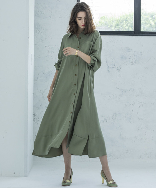 Emma Taylor（エマテイラー）の「ミリタリーロングシャツドレス（ワンピース・レディース・ブラック/オリーブ・38/36）」の3枚目の写真