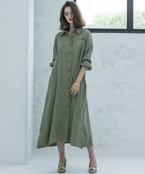 Emma Taylor（エマテイラー）の「ミリタリーロングシャツドレス（ワンピース・レディース・ブラック/オリーブ・38/36）」の12枚目の写真