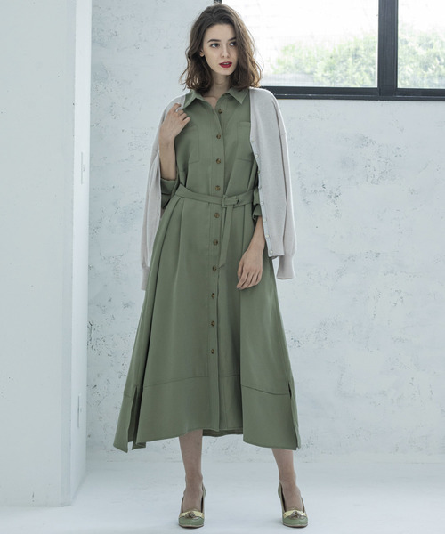 Emma Taylor（エマテイラー）の「ミリタリーロングシャツドレス（ワンピース・レディース・ブラック/オリーブ・38/36）」の19枚目の写真