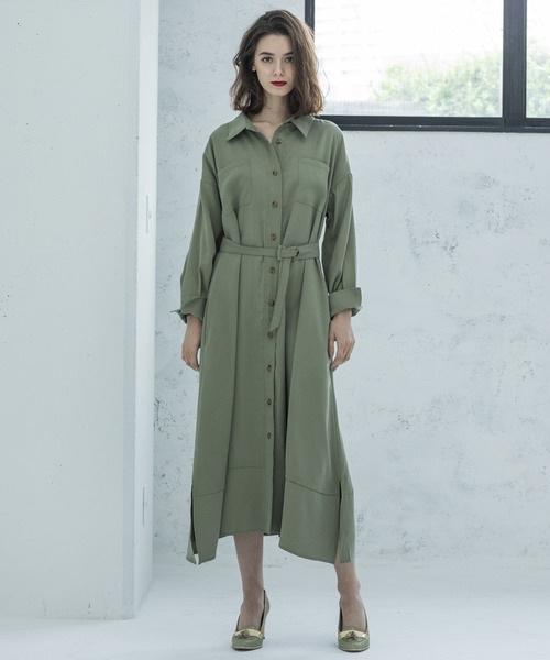 Emma Taylor（エマテイラー）の「ミリタリーロングシャツドレス（ワンピース・レディース・ブラック/オリーブ・38/36）」の22枚目の写真
