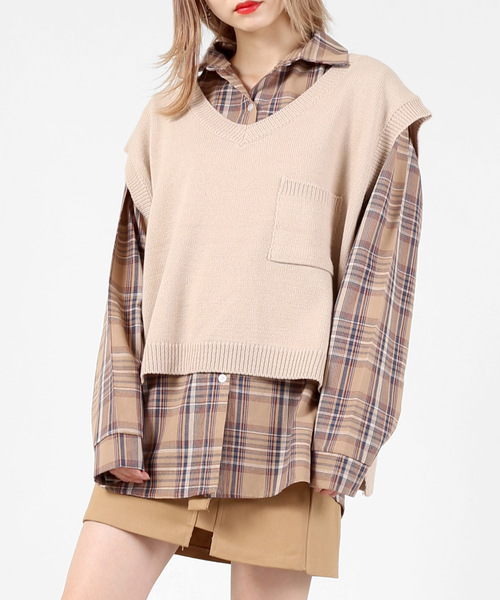 DING(ディング)の「DING/ポケット付きニットベスト(ベスト・レディース・ブラック/ベージュ/ネイビー・FREE)」の3枚目の写真