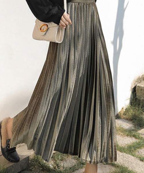 ABITOKYO（アビトーキョー）の「ベロアプリーツスカート（スカート・レディース・ブラック/グレー/カーキ/ブルー/ピンクベージュ・FREE）」の4枚目の写真