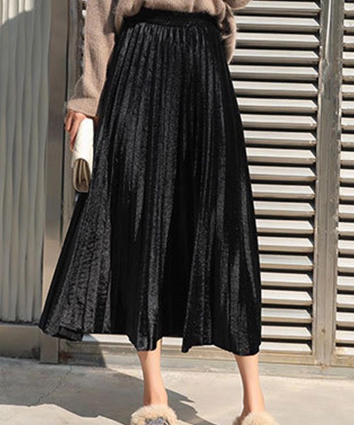 ABITOKYO（アビトーキョー）の「ベロアプリーツスカート（スカート・レディース・ブラック/グレー/カーキ/ブルー/ピンクベージュ・FREE）」の2枚目の写真