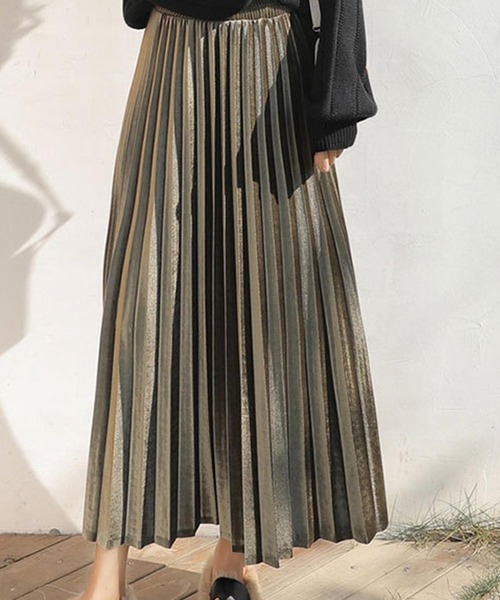 ABITOKYO（アビトーキョー）の「ベロアプリーツスカート（スカート・レディース・ブラック/グレー/カーキ/ブルー/ピンクベージュ・FREE）」の10枚目の写真