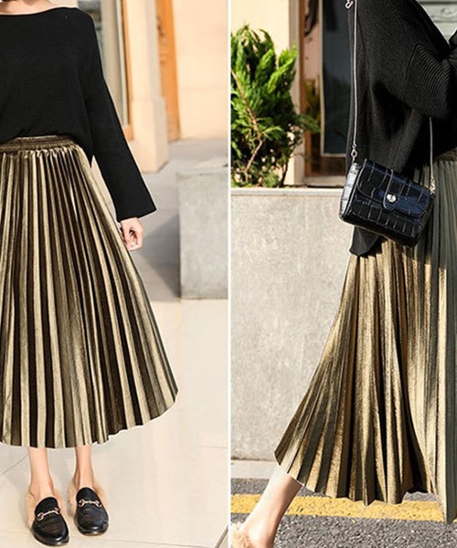 ABITOKYO（アビトーキョー）の「ベロアプリーツスカート（スカート・レディース・ブラック/グレー/カーキ/ブルー/ピンクベージュ・FREE）」の11枚目の写真