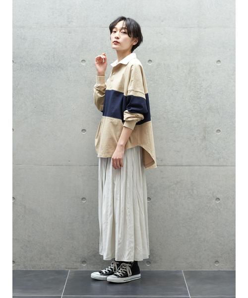 AMERICAN HOLIC(アメリカンホリック)の「衿付きラガーBIGカットプルオーバー*(Tシャツ/カットソー・レディース・グレー系その他/ベージュ/モカ/ネイビー・M/L)」の10枚目の写真