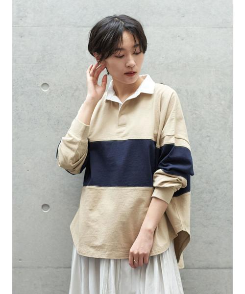 AMERICAN HOLIC(アメリカンホリック)の「衿付きラガーBIGカットプルオーバー*(Tシャツ/カットソー・レディース・グレー系その他/ベージュ/モカ/ネイビー・M/L)」の11枚目の写真