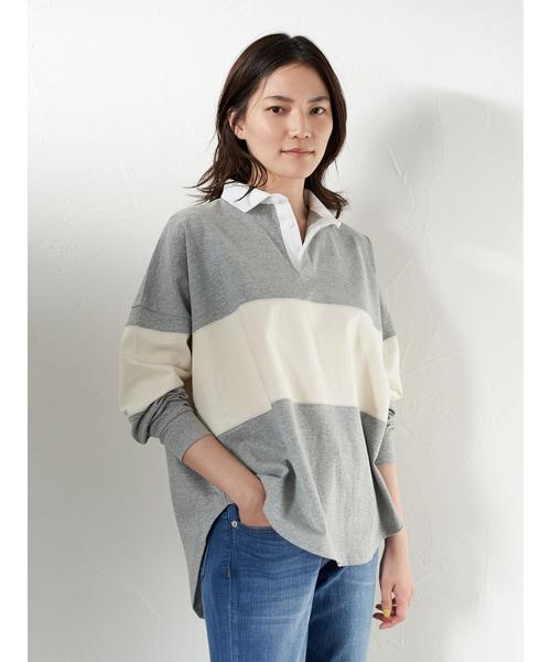 AMERICAN HOLIC(アメリカンホリック)の「衿付きラガーBIGカットプルオーバー*(Tシャツ/カットソー・レディース・グレー系その他/ベージュ/モカ/ネイビー・M/L)」の14枚目の写真