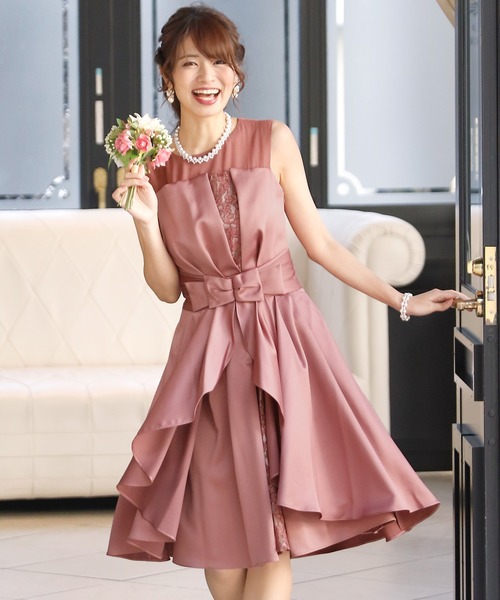 PourVous(プールヴー)の「結婚式 ワンピースドレス ミニ丈 とノースリーブ2WAY フォーマル オケージョンドレス お呼ばれ 二次会 成人式 (ドレス・レディース・ピンク/グレイッシュブルー/ミント/ボルドー/ネイビー・M)」の4枚目の写真
