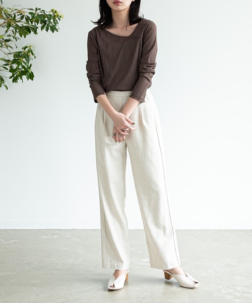 Aunt Marie's（アントマリーズ）の「AUNT MARIE’S　シアーリブアシメトップス（Tシャツ/カットソー・レディース・ナチュラル/チャコールグレー/ブラウン・FREE）」の8枚目の写真