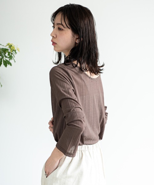 Aunt Marie's（アントマリーズ）の「AUNT MARIE’S　シアーリブアシメトップス（Tシャツ/カットソー・レディース・ナチュラル/チャコールグレー/ブラウン・FREE）」の12枚目の写真