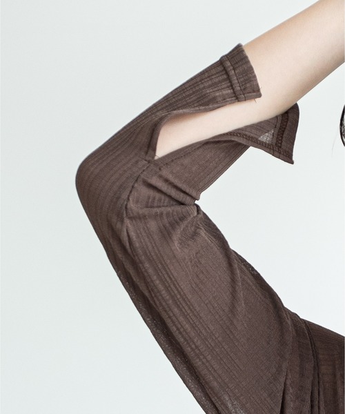 Aunt Marie's（アントマリーズ）の「AUNT MARIE’S　シアーリブアシメトップス（Tシャツ/カットソー・レディース・ナチュラル/チャコールグレー/ブラウン・FREE）」の14枚目の写真