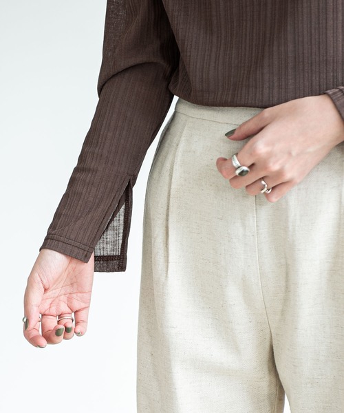 Aunt Marie's（アントマリーズ）の「AUNT MARIE’S　シアーリブアシメトップス（Tシャツ/カットソー・レディース・ナチュラル/チャコールグレー/ブラウン・FREE）」の15枚目の写真