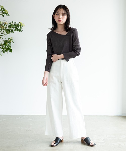 Aunt Marie's（アントマリーズ）の「AUNT MARIE’S　シアーリブアシメトップス（Tシャツ/カットソー・レディース・ナチュラル/チャコールグレー/ブラウン・FREE）」の17枚目の写真