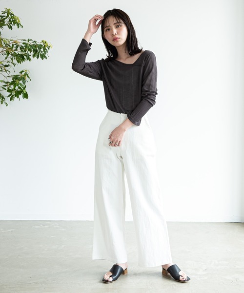 Aunt Marie's（アントマリーズ）の「AUNT MARIE’S　シアーリブアシメトップス（Tシャツ/カットソー・レディース・ナチュラル/チャコールグレー/ブラウン・FREE）」の18枚目の写真