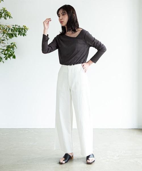 Aunt Marie's（アントマリーズ）の「AUNT MARIE’S　シアーリブアシメトップス（Tシャツ/カットソー・レディース・ナチュラル/チャコールグレー/ブラウン・FREE）」の19枚目の写真