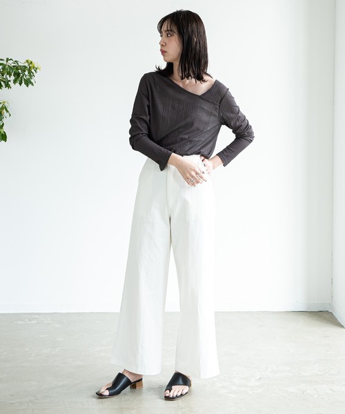 Aunt Marie's（アントマリーズ）の「AUNT MARIE’S　シアーリブアシメトップス（Tシャツ/カットソー・レディース・ナチュラル/チャコールグレー/ブラウン・FREE）」の20枚目の写真