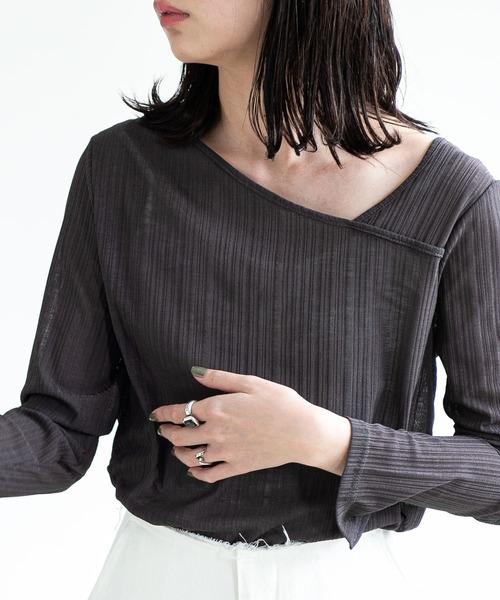 Aunt Marie's（アントマリーズ）の「AUNT MARIE’S　シアーリブアシメトップス（Tシャツ/カットソー・レディース・ナチュラル/チャコールグレー/ブラウン・FREE）」の21枚目の写真