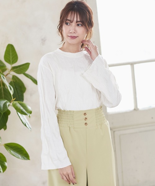 KOBE LETTUCE(コウベレタス)の「クリンクルフレアスリーブブラウス(シャツ/ブラウス・レディース・ベージュ/オフホワイト/ブルー・FREE)」の2枚目の写真