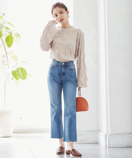 KOBE LETTUCE(コウベレタス)の「クリンクルフレアスリーブブラウス(シャツ/ブラウス・レディース・ベージュ/オフホワイト/ブルー・FREE)」の10枚目の写真