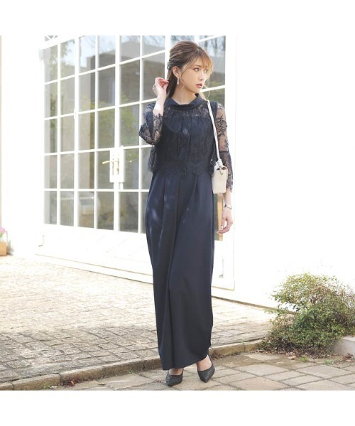 darial(ダリアル)の「レースフレアオールインワンパンツドレス(パンツドレス・レディース・ネイビー/ダークグレー・S/M/L)」の4枚目の写真
