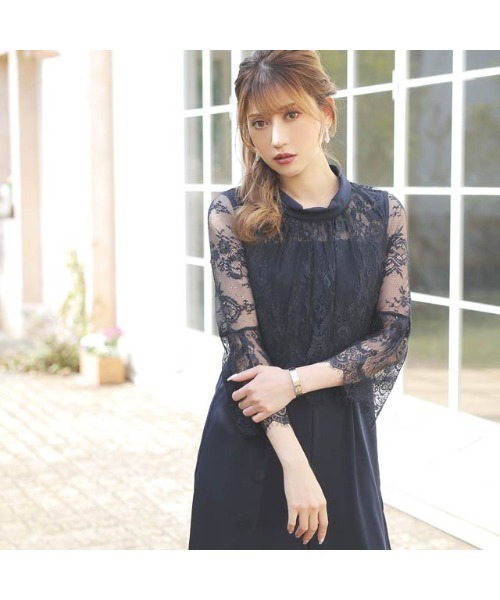 darial(ダリアル)の「レースフレアオールインワンパンツドレス(パンツドレス・レディース・ネイビー/ダークグレー・S/M/L)」の6枚目の写真