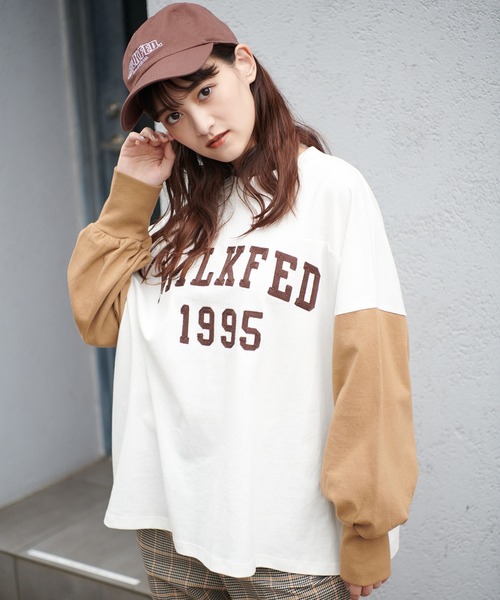 MILKFED.（ミルクフェド）の「CHAIN EMBROID FOOTBALL TEE（Tシャツ/カットソー・レディース・ベージュ/ネイビー/アッシュ・ONE SIZE）」の2枚目の写真