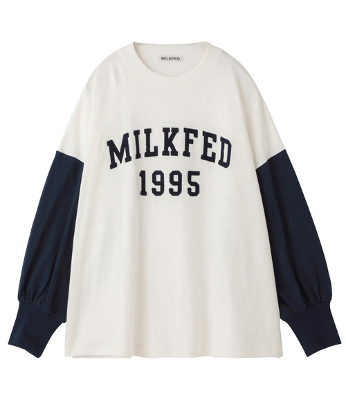 MILKFED.（ミルクフェド）の「CHAIN EMBROID FOOTBALL TEE（Tシャツ/カットソー・レディース・ベージュ/ネイビー/アッシュ・ONE SIZE）」の18枚目の写真