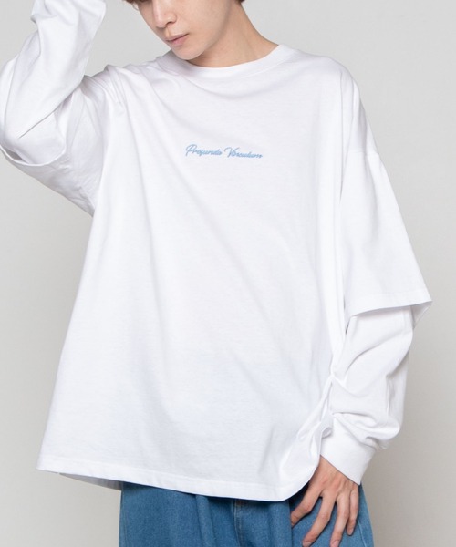 WEGO（ウィゴー）の「WEGO/レイヤードロゴビッグシルエットロンT（Tシャツ/カットソー・メンズ・ブラック系その他/ブラック/ホワイト系その他/ホワイト・MEDIUM/LARGE）」の2枚目の写真