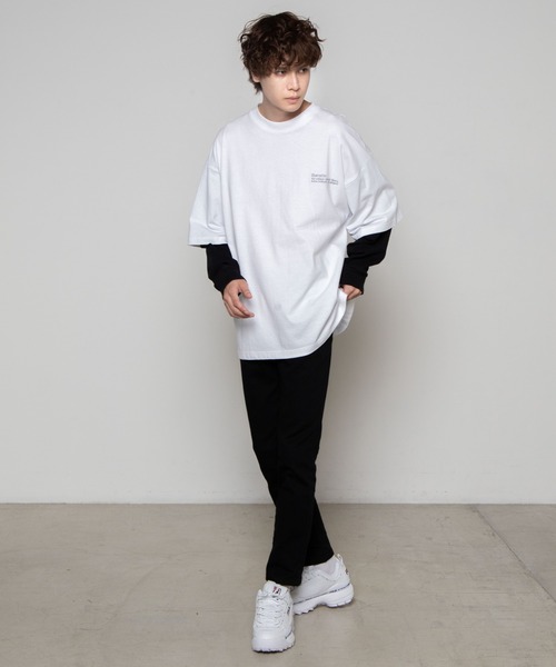 WEGO（ウィゴー）の「WEGO/レイヤードロゴビッグシルエットロンT（Tシャツ/カットソー・メンズ・ブラック系その他/ブラック/ホワイト系その他/ホワイト・MEDIUM/LARGE）」の9枚目の写真