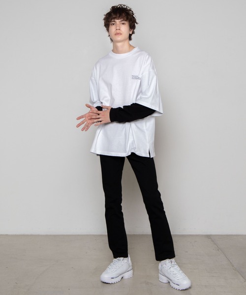 WEGO（ウィゴー）の「WEGO/レイヤードロゴビッグシルエットロンT（Tシャツ/カットソー・メンズ・ブラック系その他/ブラック/ホワイト系その他/ホワイト・MEDIUM/LARGE）」の10枚目の写真