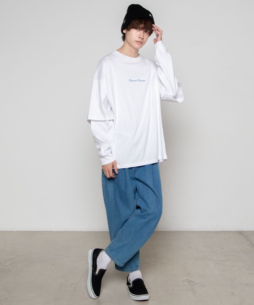 WEGO（ウィゴー）の「WEGO/レイヤードロゴビッグシルエットロンT（Tシャツ/カットソー・メンズ・ブラック系その他/ブラック/ホワイト系その他/ホワイト・MEDIUM/LARGE）」の5枚目の写真