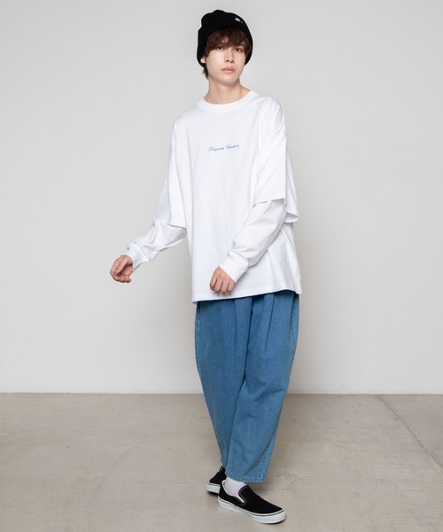 WEGO（ウィゴー）の「WEGO/レイヤードロゴビッグシルエットロンT（Tシャツ/カットソー・メンズ・ブラック系その他/ブラック/ホワイト系その他/ホワイト・MEDIUM/LARGE）」の6枚目の写真