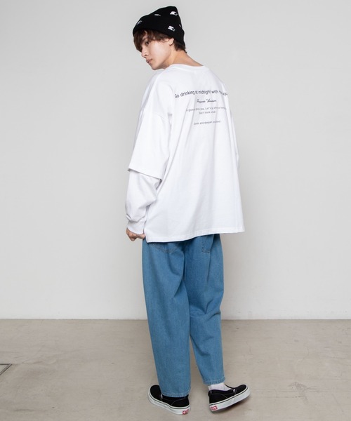 WEGO（ウィゴー）の「WEGO/レイヤードロゴビッグシルエットロンT（Tシャツ/カットソー・メンズ・ブラック系その他/ブラック/ホワイト系その他/ホワイト・MEDIUM/LARGE）」の7枚目の写真