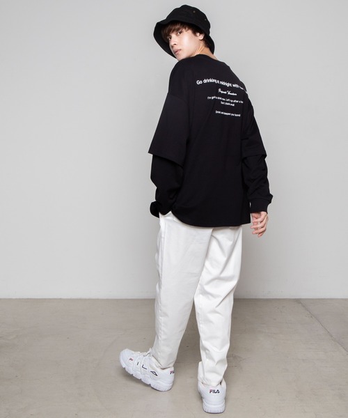 WEGO（ウィゴー）の「WEGO/レイヤードロゴビッグシルエットロンT（Tシャツ/カットソー・メンズ・ブラック系その他/ブラック/ホワイト系その他/ホワイト・MEDIUM/LARGE）」の14枚目の写真