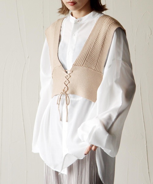 Chillfar（チルファー）の「2way畦編みビスチェ（ベスト・レディース・ブラック/ベージュ/ブラウン/アイボリー・FREE）」の4枚目の写真